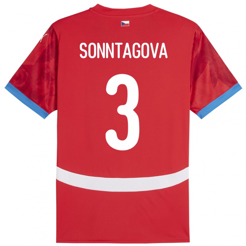 Kandiny Enfant Maillot Tchéquie Eliška Sonntagová #3 Rouge Tenues Domicile 24-26 T-Shirt