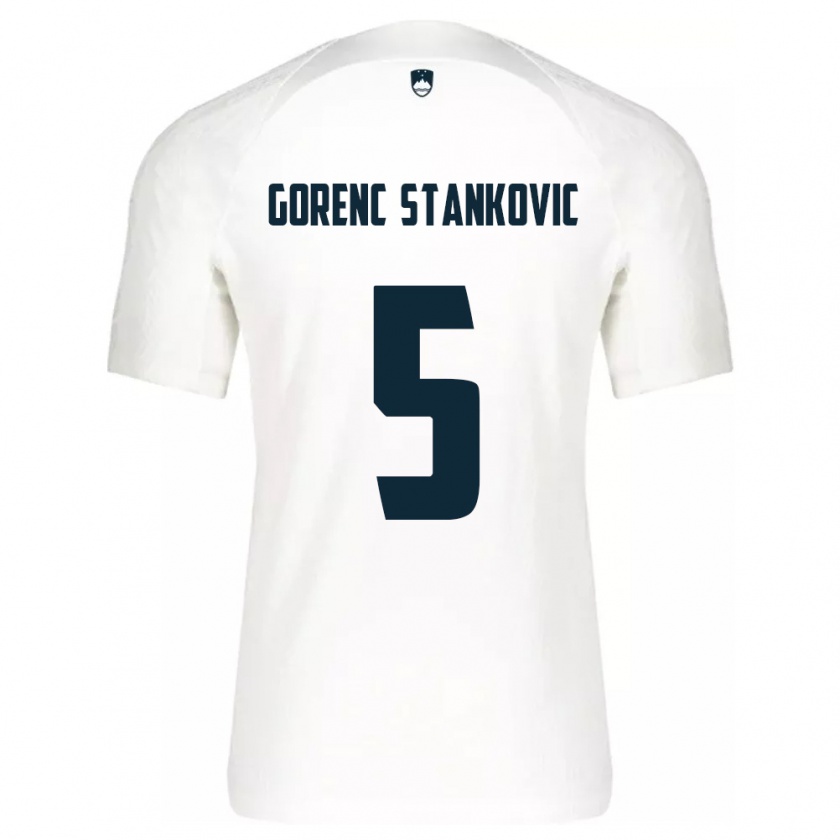 Kandiny Enfant Maillot Slovénie Jon Gorenc Stankovic #5 Blanc Tenues Domicile 24-26 T-Shirt