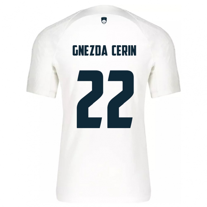 Kandiny Enfant Maillot Slovénie Adam Gnezda Cerin #22 Blanc Tenues Domicile 24-26 T-Shirt