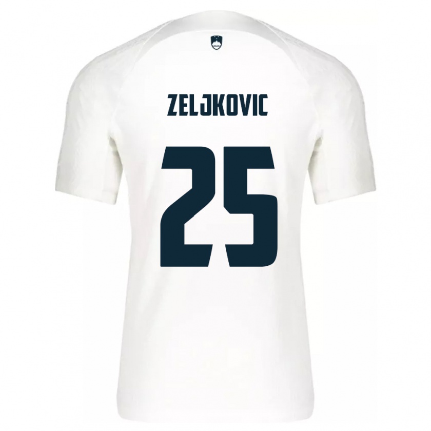 Kandiny Enfant Maillot Slovénie Adrian Zeljkovic #25 Blanc Tenues Domicile 24-26 T-Shirt