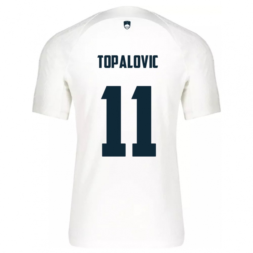 Kandiny Enfant Maillot Slovénie Luka Topalovic #11 Blanc Tenues Domicile 24-26 T-Shirt