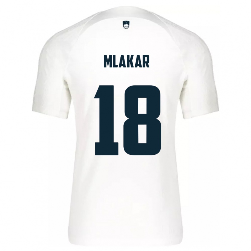 Kandiny Enfant Maillot Slovénie Luka Mlakar #18 Blanc Tenues Domicile 24-26 T-Shirt