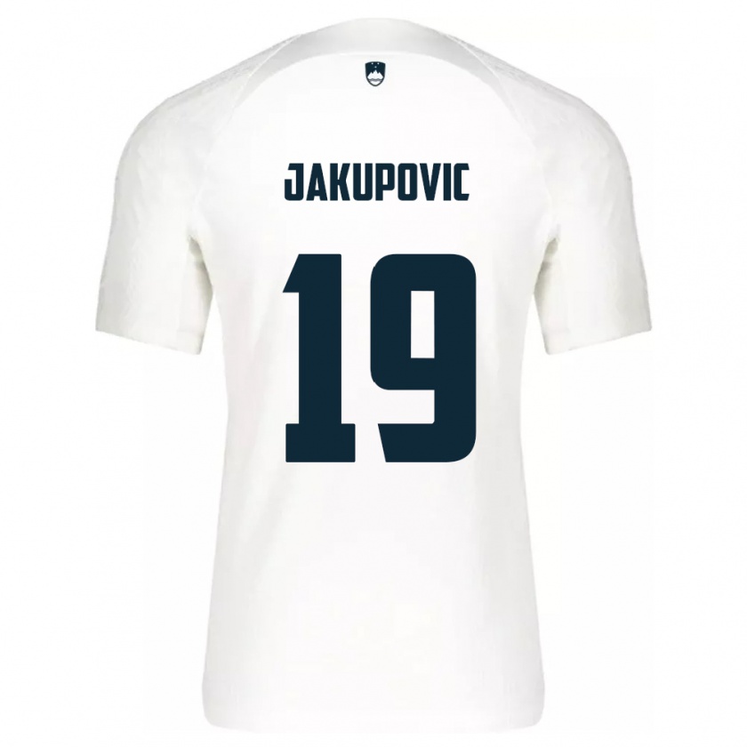 Kandiny Enfant Maillot Slovénie Aldin Jakupovic #19 Blanc Tenues Domicile 24-26 T-Shirt