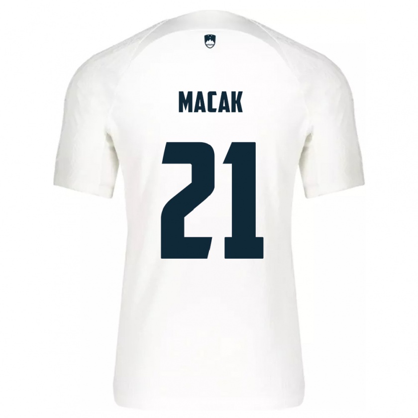 Kandiny Enfant Maillot Slovénie Lucas Macak #21 Blanc Tenues Domicile 24-26 T-Shirt