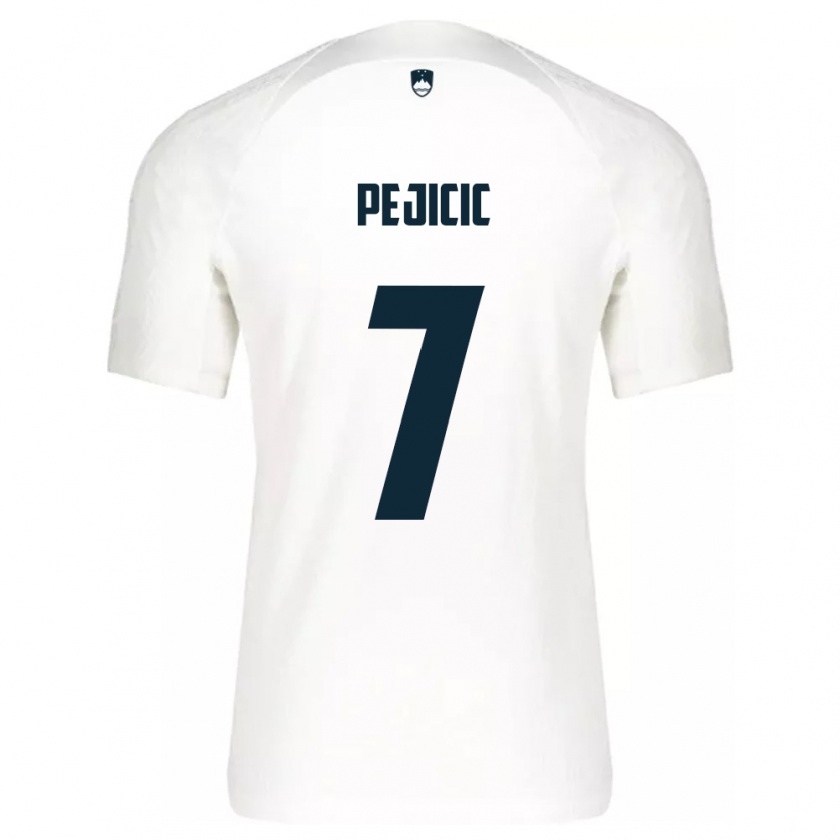 Kandiny Enfant Maillot Slovénie David Pejičić #7 Blanc Tenues Domicile 24-26 T-Shirt