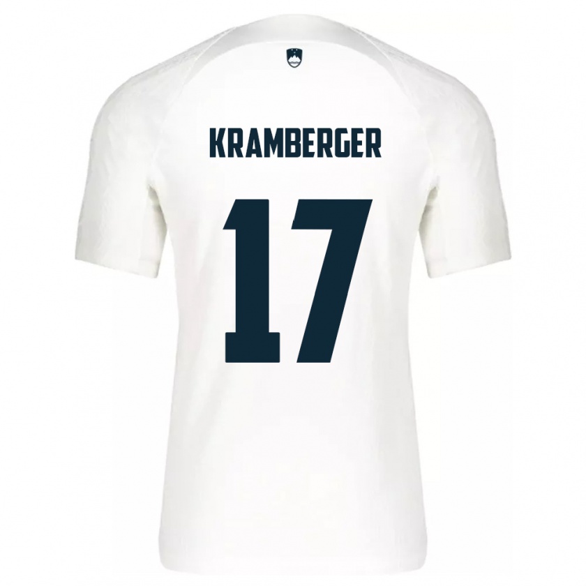 Kandiny Enfant Maillot Slovénie Enej Kramberger #17 Blanc Tenues Domicile 24-26 T-Shirt