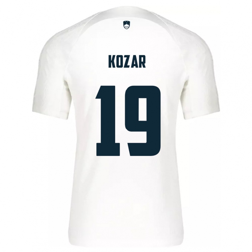 Kandiny Enfant Maillot Slovénie Kristjan Kozar #19 Blanc Tenues Domicile 24-26 T-Shirt