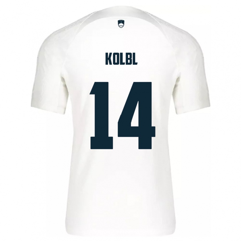 Kandiny Enfant Maillot Slovénie Špela Kolbl #14 Blanc Tenues Domicile 24-26 T-Shirt