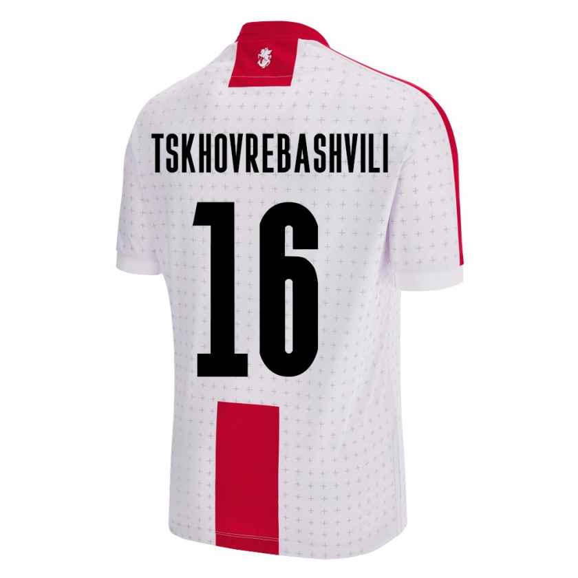 Kandiny Enfant Maillot Géorgie Nikoloz Tskhovrebashvili #16 Blanc Tenues Domicile 24-26 T-Shirt