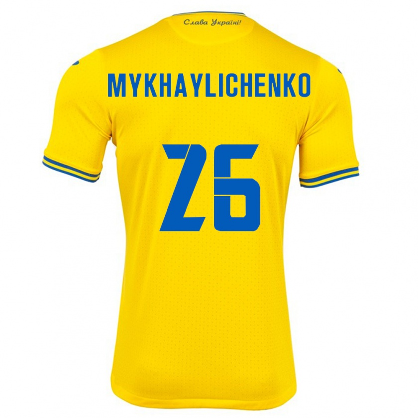 Kandiny Enfant Maillot Ukraine Bogdan Mykhaylichenko #26 Jaune Tenues Domicile 24-26 T-Shirt