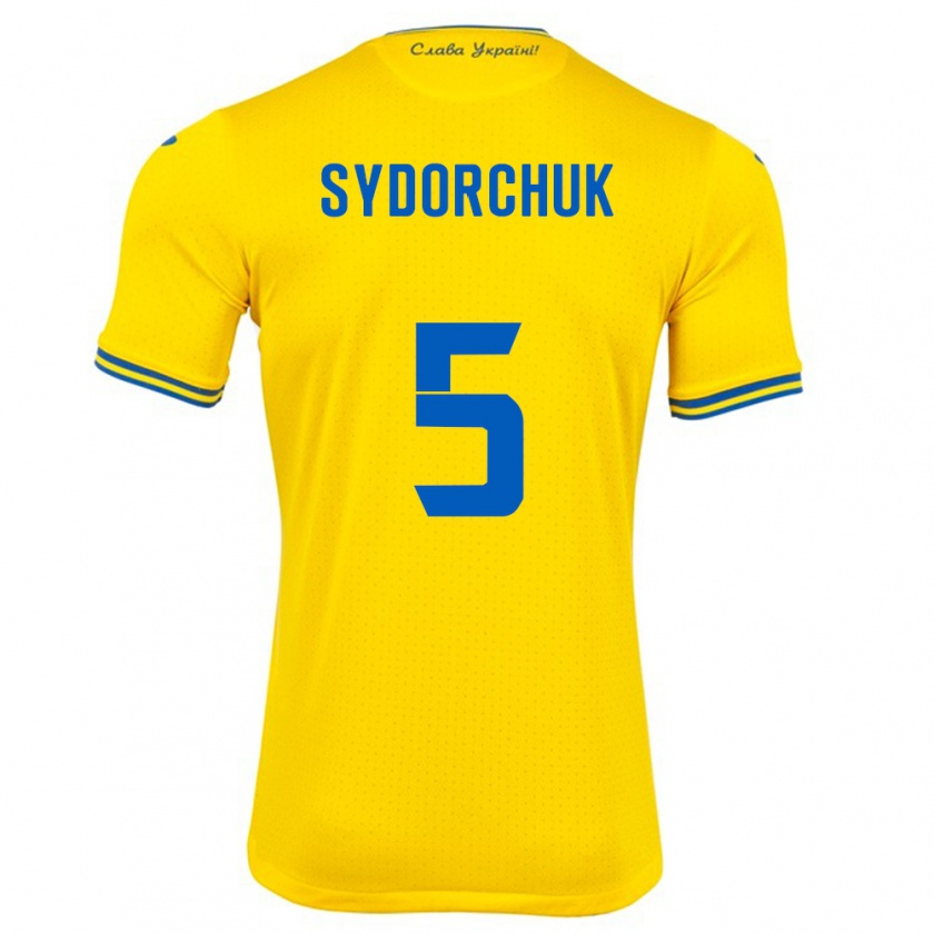 Kandiny Enfant Maillot Ukraine Sergiy Sydorchuk #5 Jaune Tenues Domicile 24-26 T-Shirt