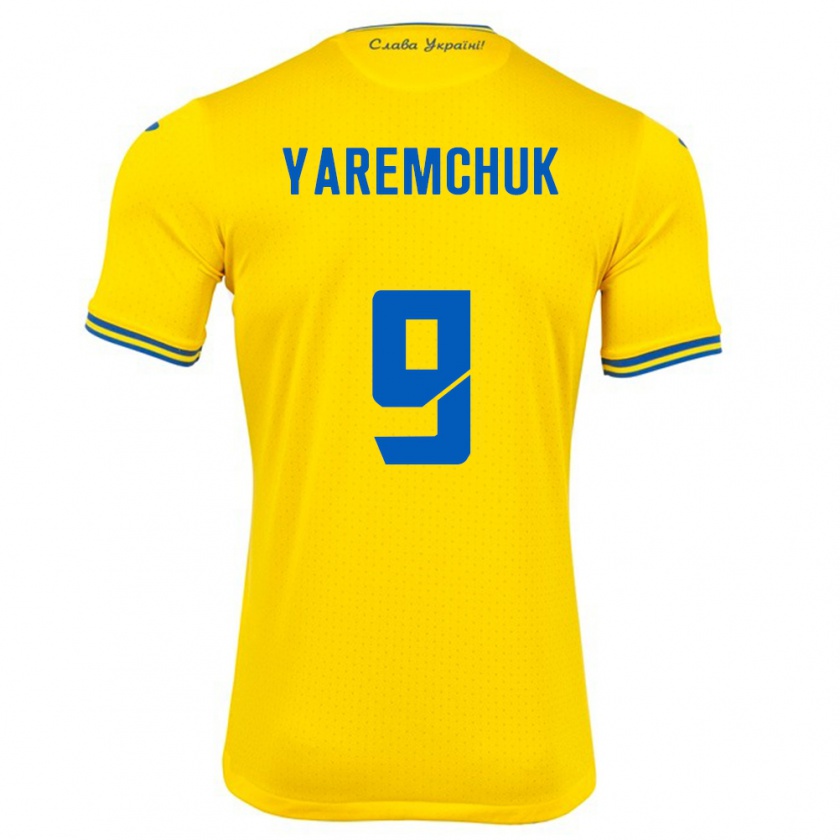 Kandiny Enfant Maillot Ukraine Roman Yaremchuk #9 Jaune Tenues Domicile 24-26 T-Shirt