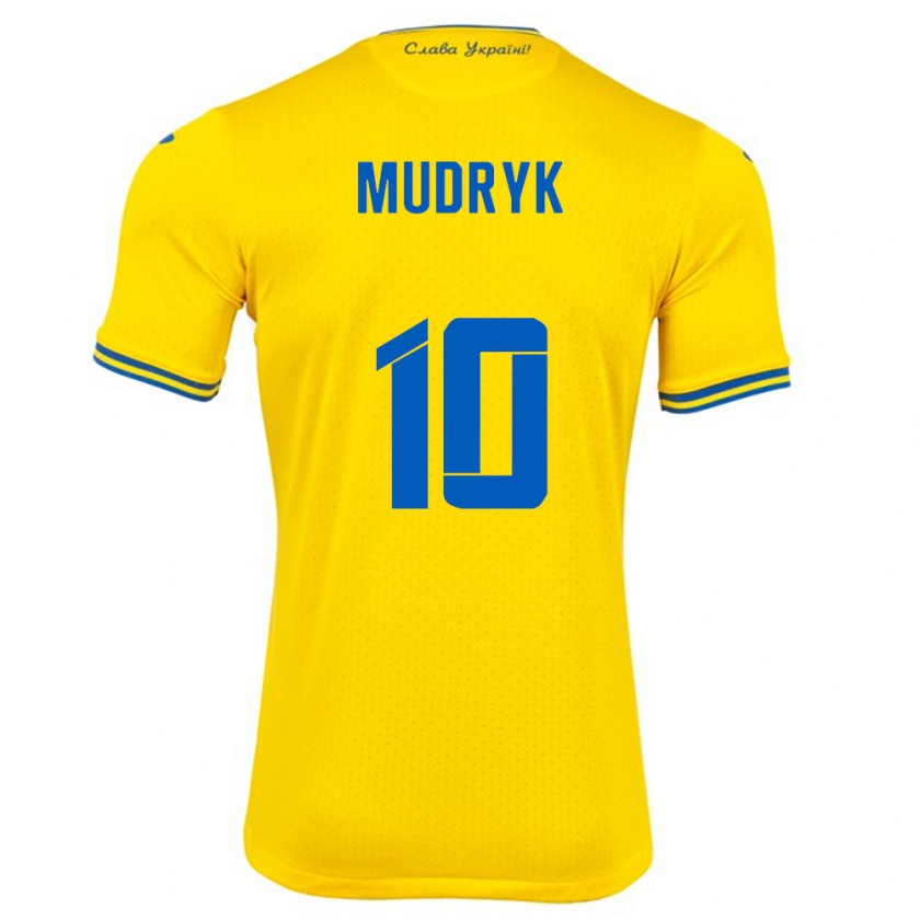 Kandiny Enfant Maillot Ukraine Mykhaylo Mudryk #10 Jaune Tenues Domicile 24-26 T-Shirt