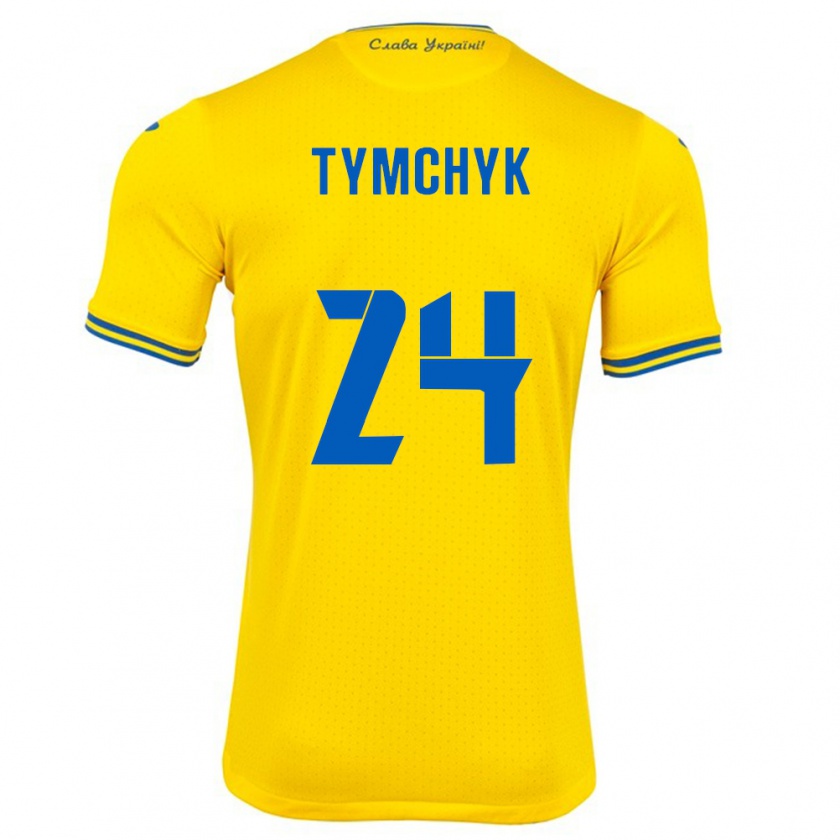 Kandiny Enfant Maillot Ukraine Oleksandr Tymchyk #24 Jaune Tenues Domicile 24-26 T-Shirt