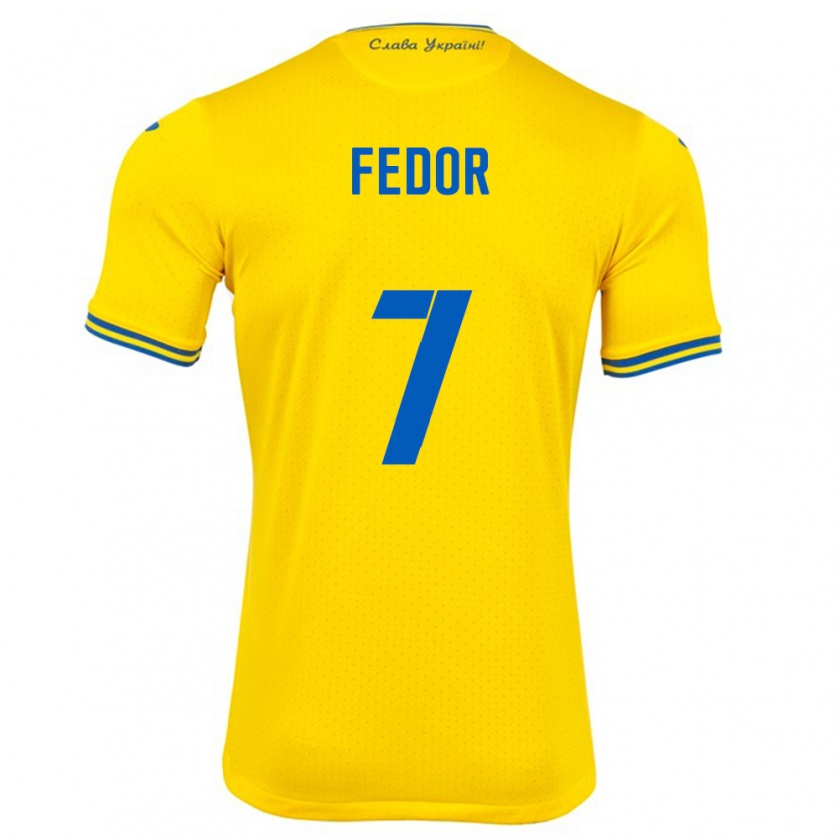 Kandiny Enfant Maillot Ukraine Oleg Fedor #7 Jaune Tenues Domicile 24-26 T-Shirt