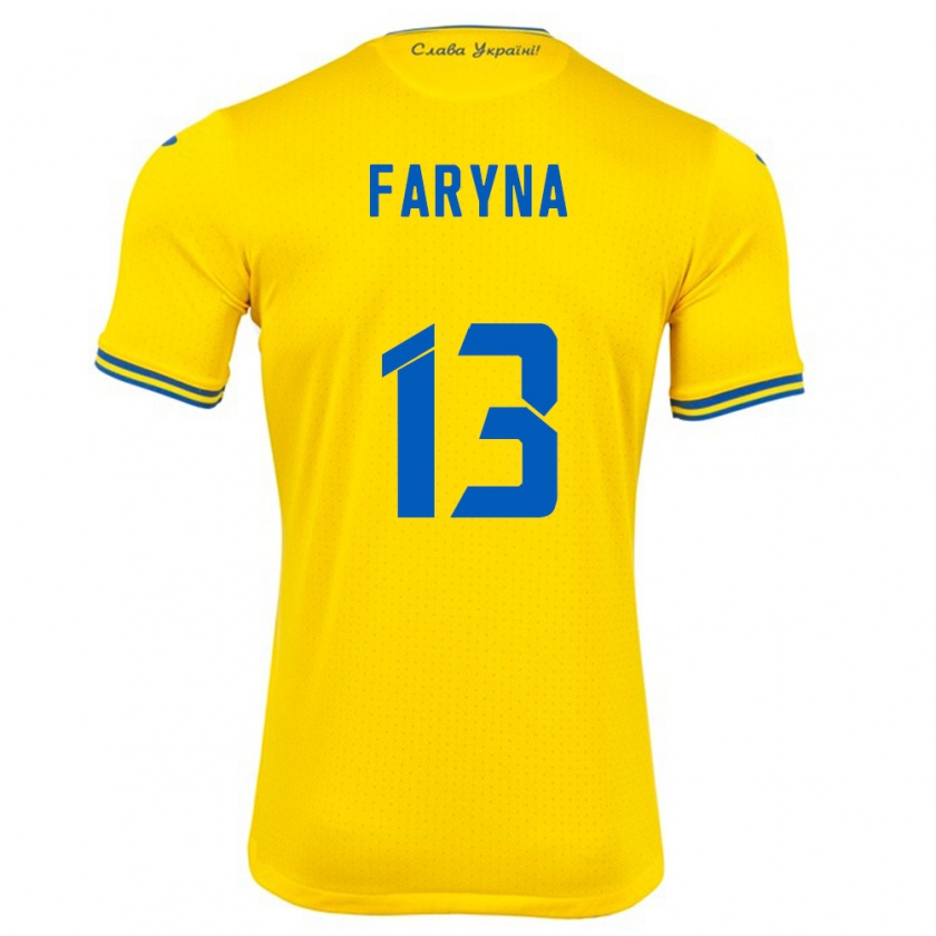 Kandiny Enfant Maillot Ukraine Maryan Faryna #13 Jaune Tenues Domicile 24-26 T-Shirt