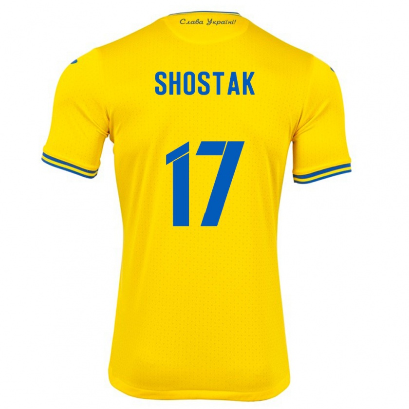 Kandiny Enfant Maillot Ukraine Denys Shostak #17 Jaune Tenues Domicile 24-26 T-Shirt