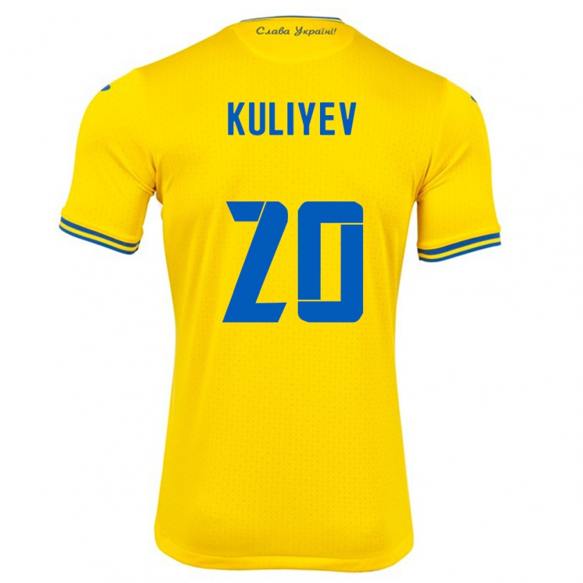 Kandiny Enfant Maillot Ukraine Eldar Kuliyev #20 Jaune Tenues Domicile 24-26 T-Shirt