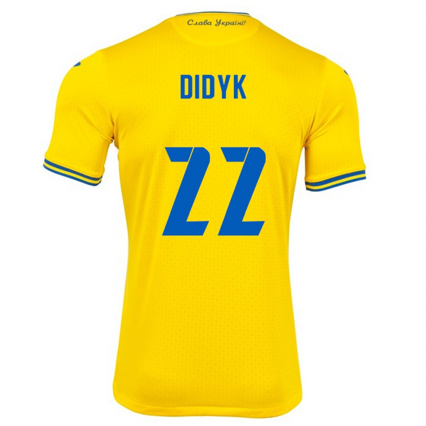 Kandiny Enfant Maillot Ukraine Roman Didyk #22 Jaune Tenues Domicile 24-26 T-Shirt