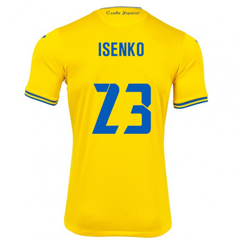 Kandiny Enfant Maillot Ukraine Pavlo Isenko #23 Jaune Tenues Domicile 24-26 T-Shirt