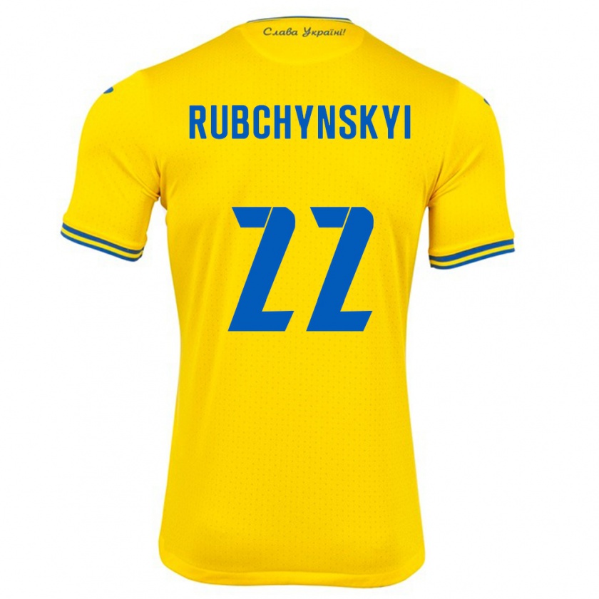 Kandiny Enfant Maillot Ukraine Valentyn Rubchynskyi #22 Jaune Tenues Domicile 24-26 T-Shirt