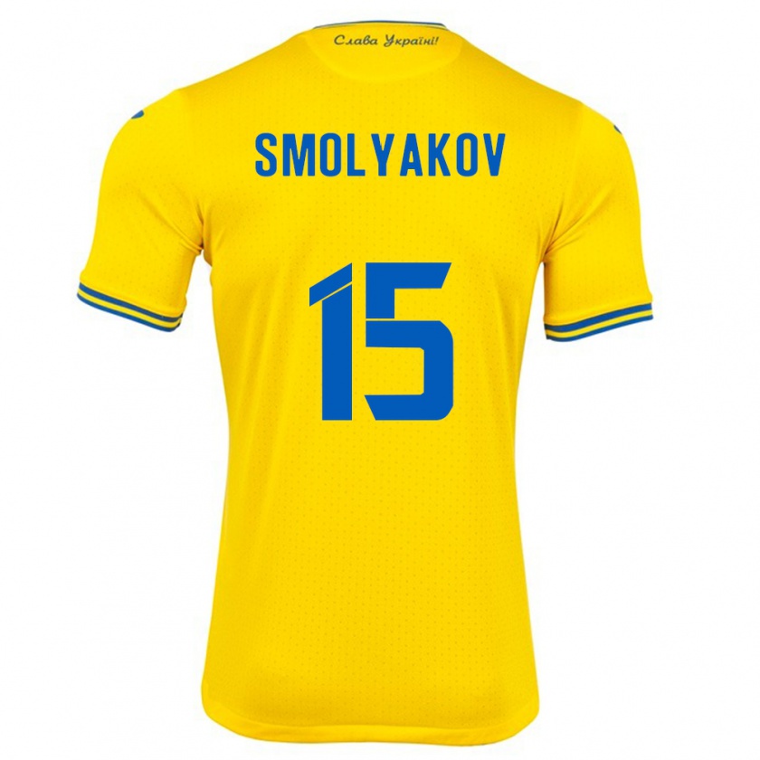 Kandiny Enfant Maillot Ukraine Artem Smolyakov #15 Jaune Tenues Domicile 24-26 T-Shirt