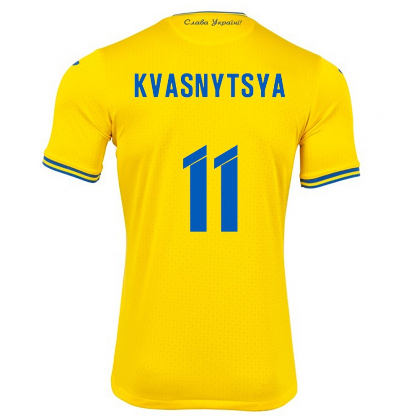 Kandiny Enfant Maillot Ukraine Ilya Kvasnytsya #11 Jaune Tenues Domicile 24-26 T-Shirt