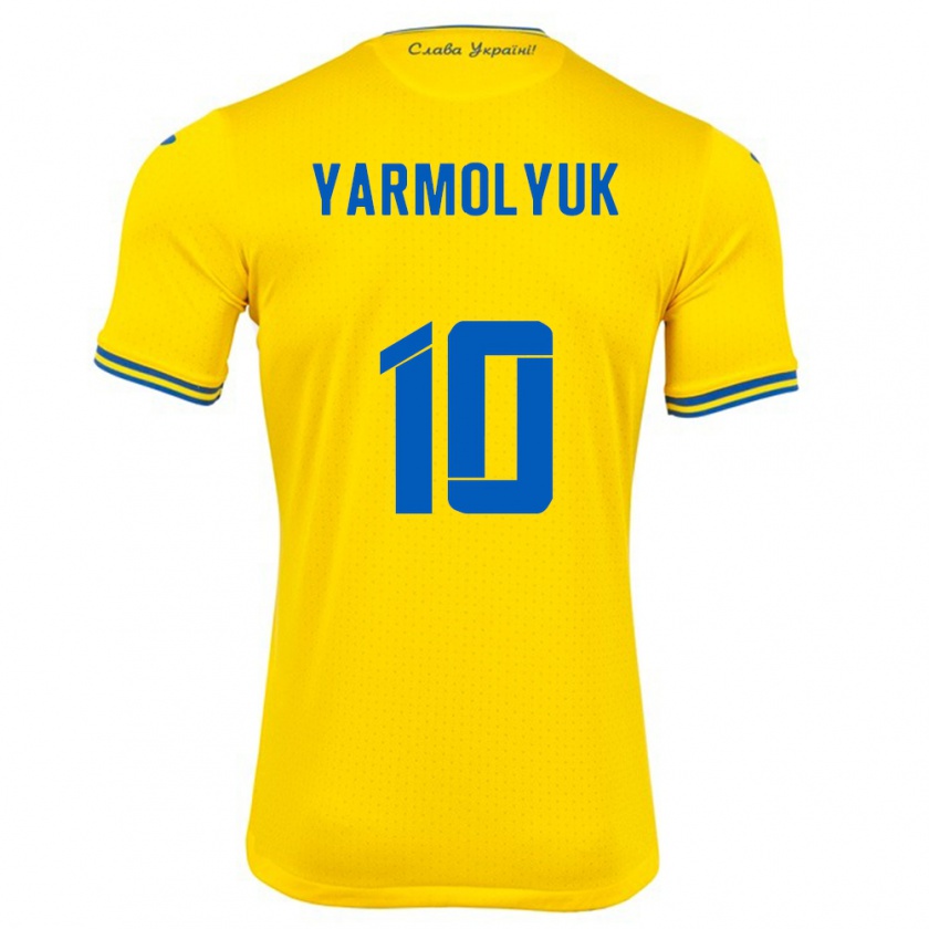 Kandiny Enfant Maillot Ukraine Yegor Yarmolyuk #10 Jaune Tenues Domicile 24-26 T-Shirt