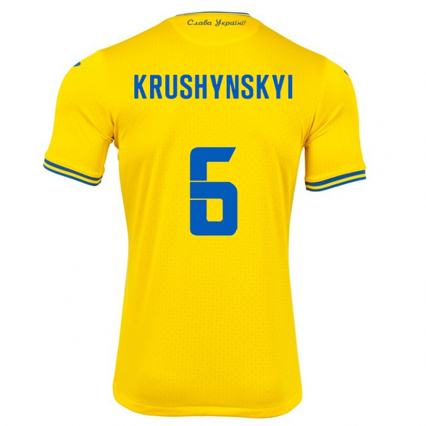 Kandiny Enfant Maillot Ukraine Borys Krushynskyi #6 Jaune Tenues Domicile 24-26 T-Shirt