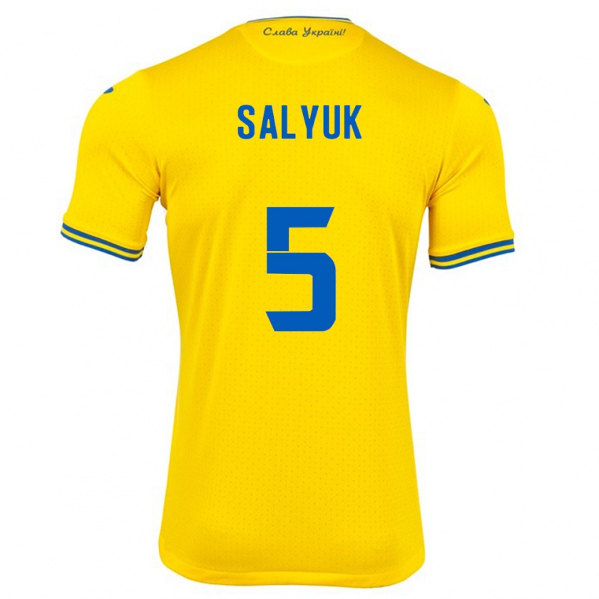 Kandiny Enfant Maillot Ukraine Volodymyr Salyuk #5 Jaune Tenues Domicile 24-26 T-Shirt