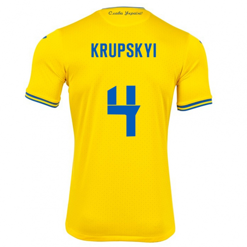 Kandiny Enfant Maillot Ukraine Ilya Krupskyi #4 Jaune Tenues Domicile 24-26 T-Shirt