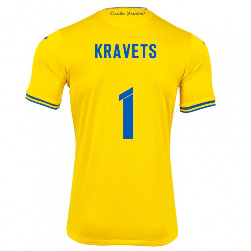 Kandiny Enfant Maillot Ukraine Vladyslav Kravets #1 Jaune Tenues Domicile 24-26 T-Shirt