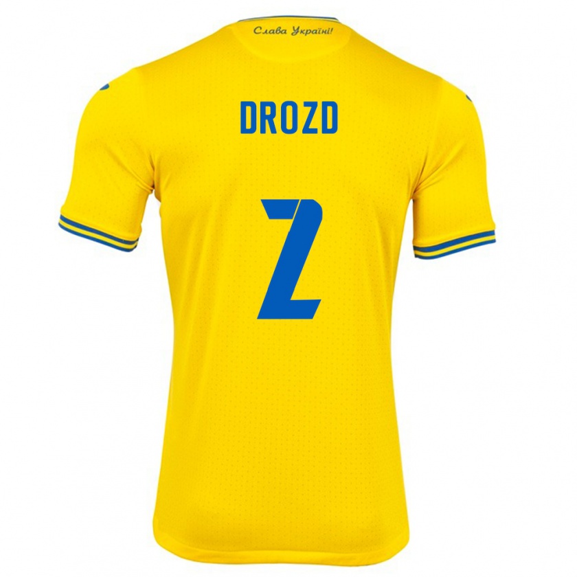 Kandiny Enfant Maillot Ukraine Anton Drozd #2 Jaune Tenues Domicile 24-26 T-Shirt