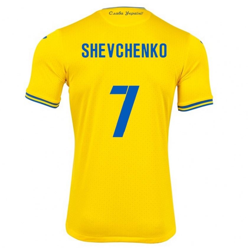 Kandiny Enfant Maillot Ukraine Kristian Shevchenko #7 Jaune Tenues Domicile 24-26 T-Shirt