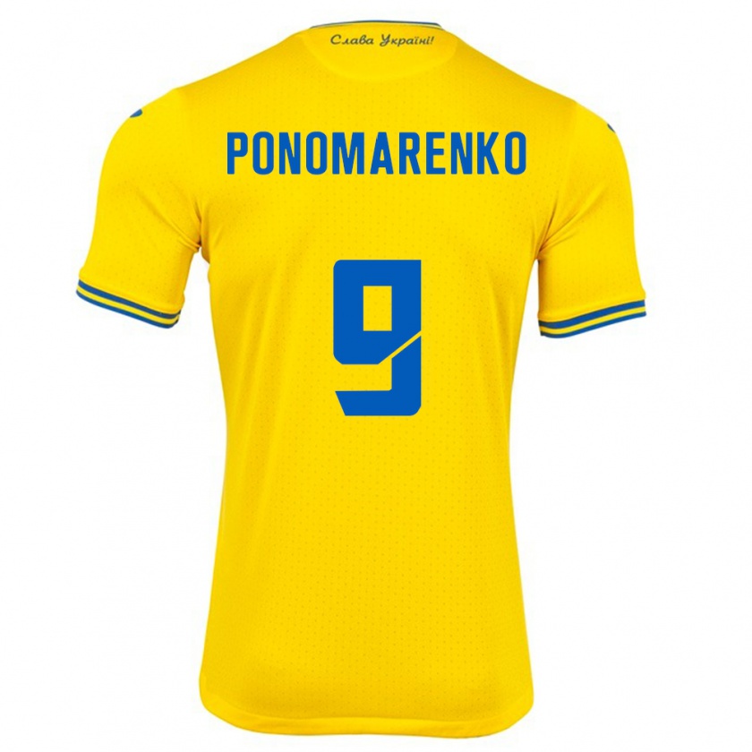 Kandiny Enfant Maillot Ukraine Matviy Ponomarenko #9 Jaune Tenues Domicile 24-26 T-Shirt