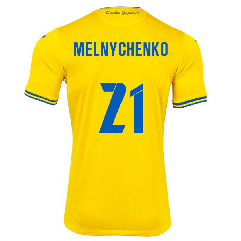 Kandiny Enfant Maillot Ukraine Maksym Melnychenko #21 Jaune Tenues Domicile 24-26 T-Shirt