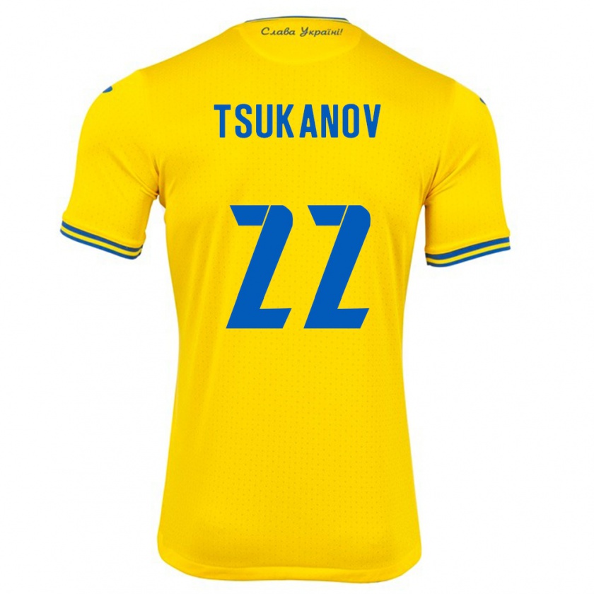 Kandiny Enfant Maillot Ukraine Viktor Tsukanov #22 Jaune Tenues Domicile 24-26 T-Shirt