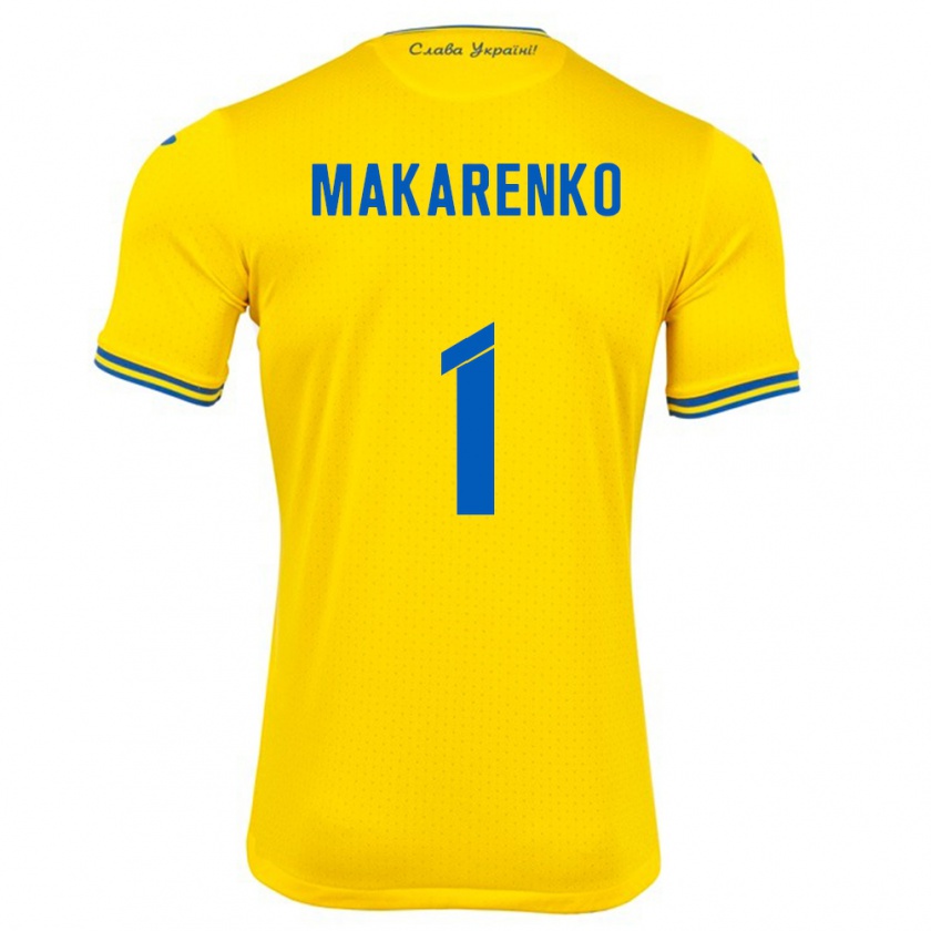 Kandiny Enfant Maillot Ukraine Nazar Makarenko #1 Jaune Tenues Domicile 24-26 T-Shirt