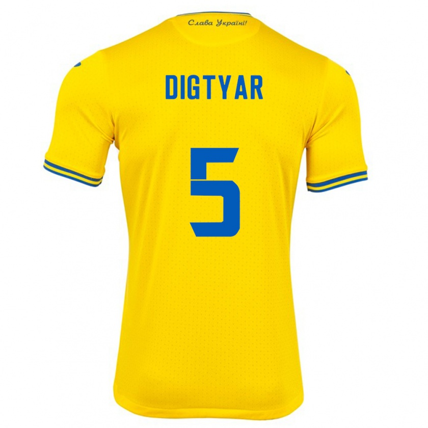 Kandiny Enfant Maillot Ukraine Kyrylo Digtyar #5 Jaune Tenues Domicile 24-26 T-Shirt