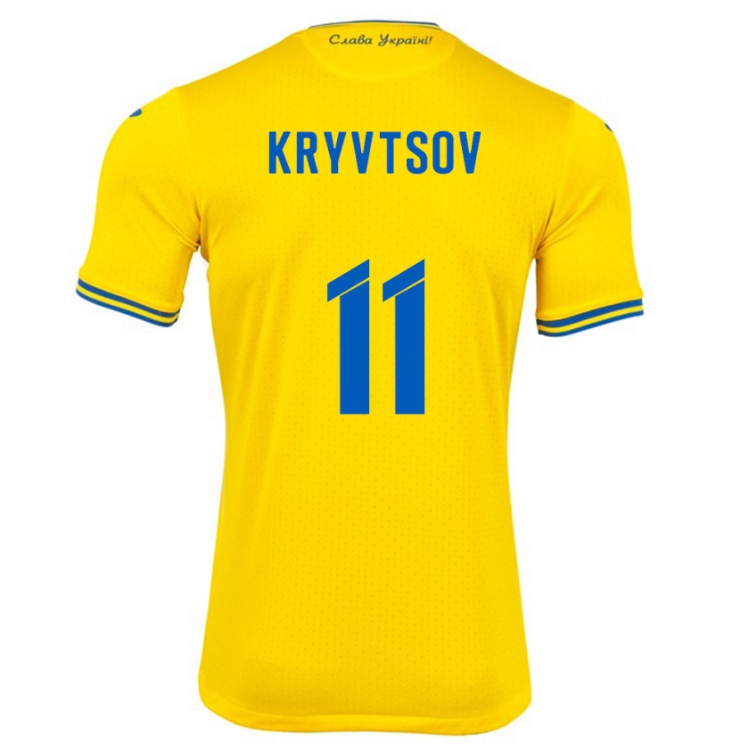 Kandiny Enfant Maillot Ukraine Nikita Kryvtsov #11 Jaune Tenues Domicile 24-26 T-Shirt