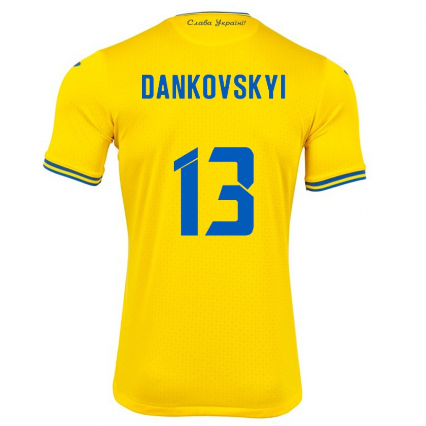 Kandiny Enfant Maillot Ukraine Yegor Dankovskyi #13 Jaune Tenues Domicile 24-26 T-Shirt