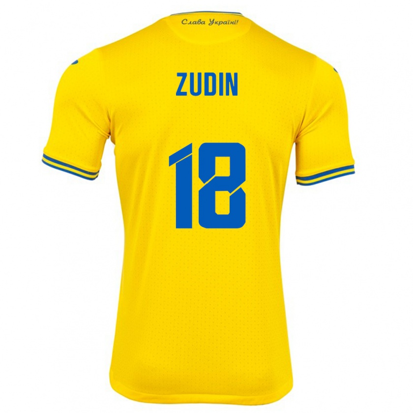 Kandiny Enfant Maillot Ukraine Dmytro Zudin #18 Jaune Tenues Domicile 24-26 T-Shirt