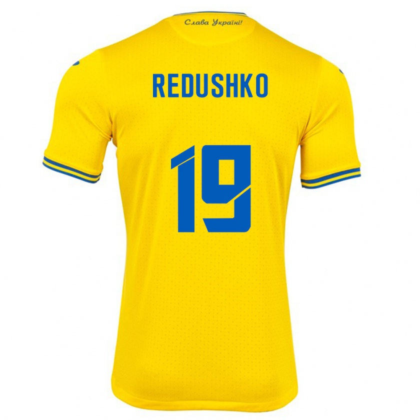 Kandiny Enfant Maillot Ukraine Bogdan Redushko #19 Jaune Tenues Domicile 24-26 T-Shirt