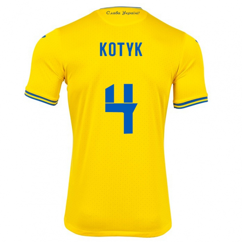 Kandiny Enfant Maillot Ukraine Yana Kotyk #4 Jaune Tenues Domicile 24-26 T-Shirt