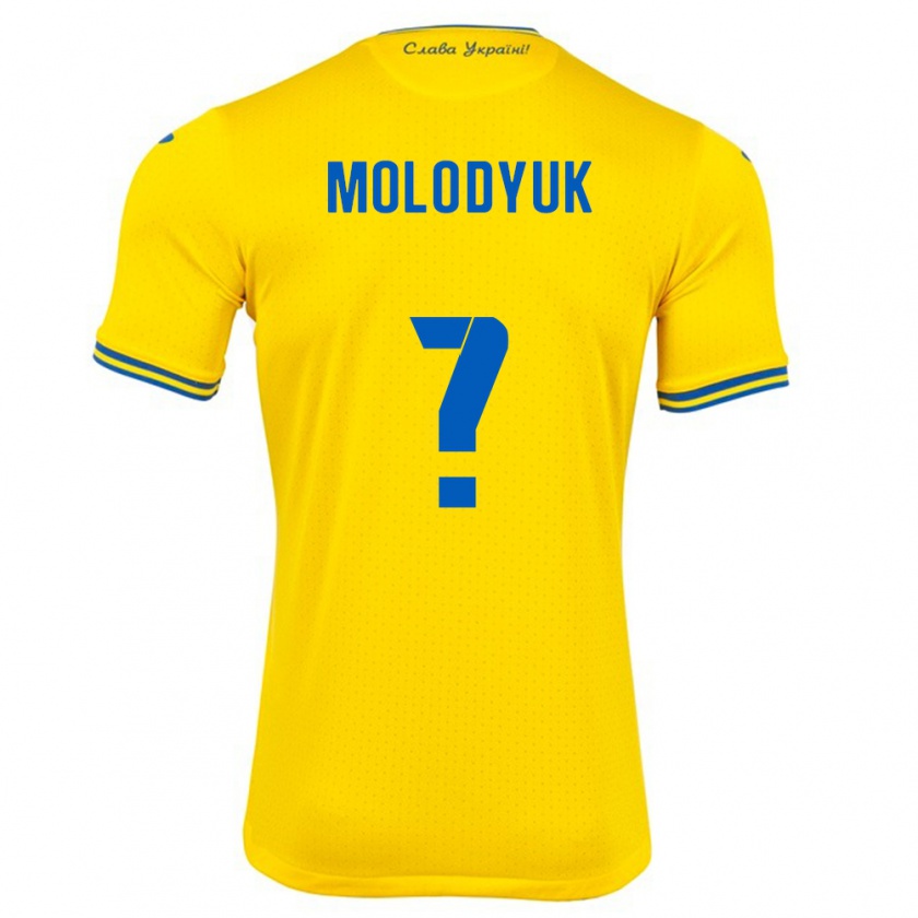 Kandiny Enfant Maillot Ukraine Yelyzaveta Molodyuk #0 Jaune Tenues Domicile 24-26 T-Shirt