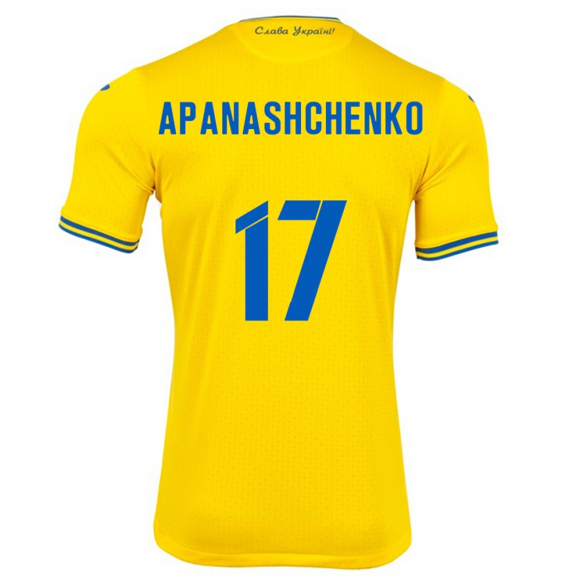 Kandiny Enfant Maillot Ukraine Daryna Apanashchenko #17 Jaune Tenues Domicile 24-26 T-Shirt