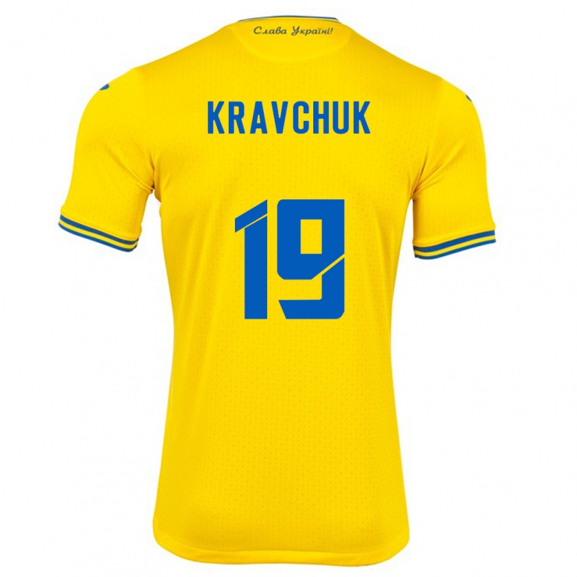 Kandiny Enfant Maillot Ukraine Roksolana Kravchuk #19 Jaune Tenues Domicile 24-26 T-Shirt