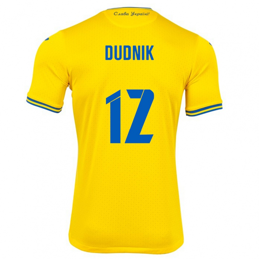 Kandiny Enfant Maillot Ukraine Marina Dudnik #12 Jaune Tenues Domicile 24-26 T-Shirt