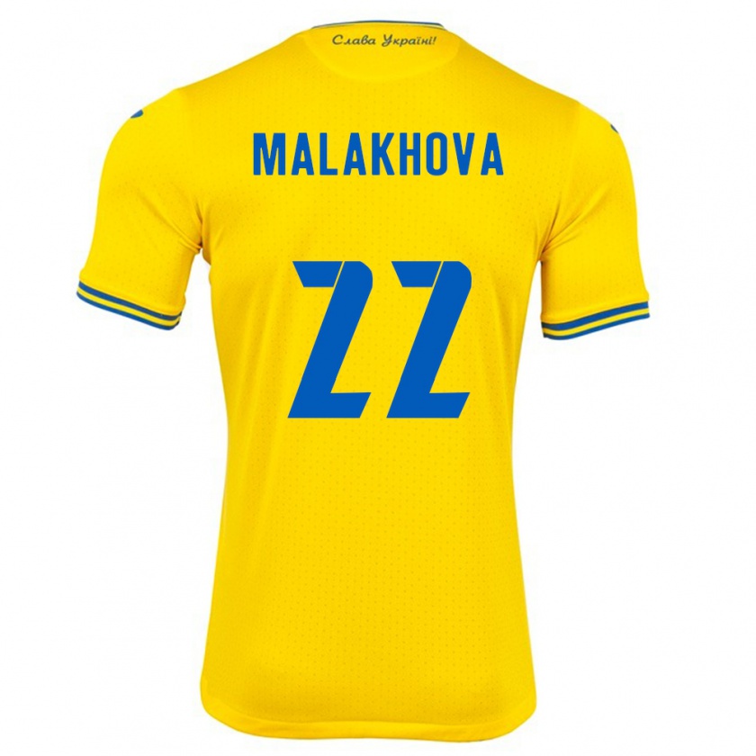 Kandiny Enfant Maillot Ukraine Yana Malakhova #22 Jaune Tenues Domicile 24-26 T-Shirt