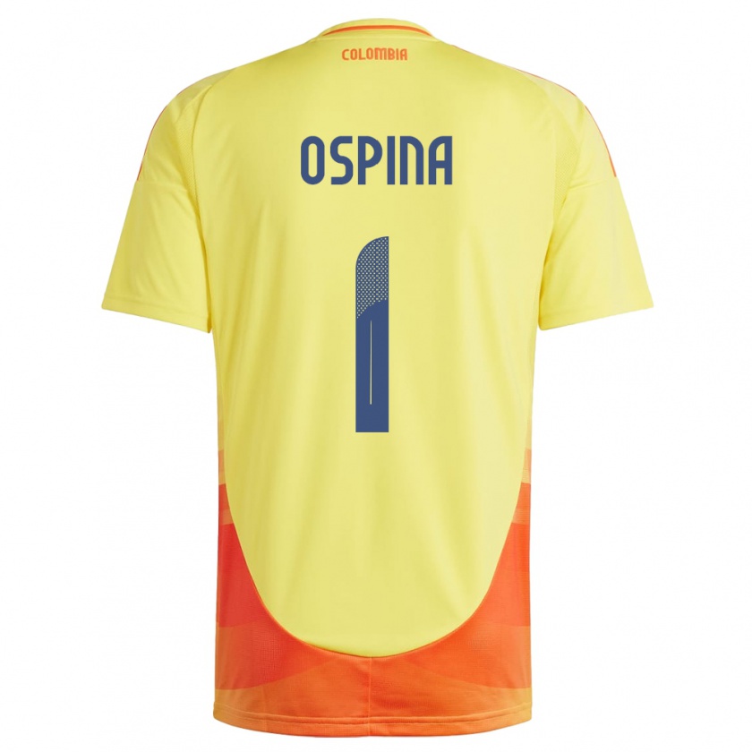 Kandiny Enfant Maillot Colombie David Ospina #1 Jaune Tenues Domicile 24-26 T-Shirt